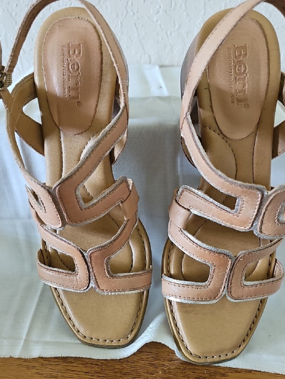 Born Tan Leather Strappy Mid Heel Sandals - Picture 2 of 4